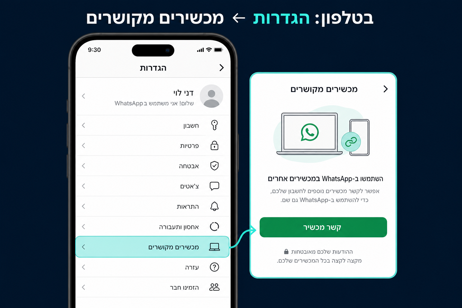 מסך WhatsApp בטלפון: הגדרות ומכשירים מקושרים